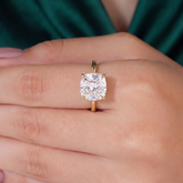 Cushion lab-grown diamond solitaire engagement ring in 18K (750) white gold, three-quarter view 