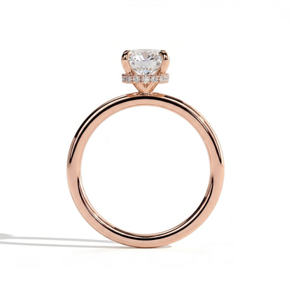 Elongated Cushion lab-grown diamond solitaire engagement ring in 18K (750) rose gold, side profile 