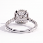 Cushion lab-grown diamond halo engagement ring in 14K (585) white gold, on white background 