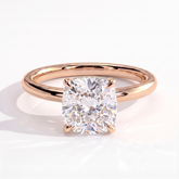 Cushion lab-grown diamond solitaire engagement ring in 18K (750) rose gold, front view 