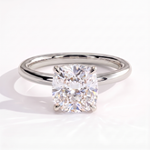 Cushion lab-grown diamond solitaire engagement ring in 950 platinum, front view 