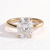 Elongated Cushion lab-grown diamond solitaire engagement ring in 14K (585) yellow gold, front view 
