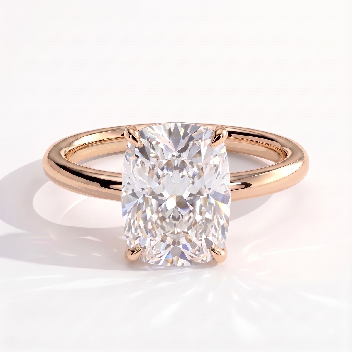 Elongated Cushion lab-grown diamond solitaire engagement ring in 14K (585) rose gold, front view 