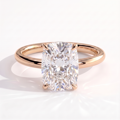 Elongated Cushion lab-grown diamond solitaire engagement ring in 14K (585) rose gold, front view 