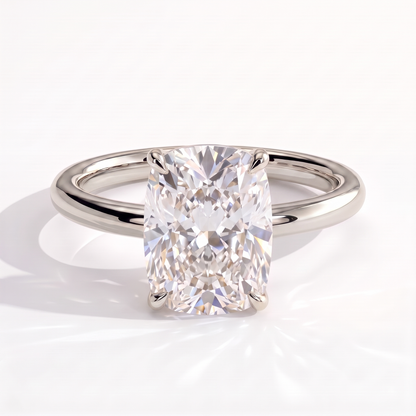 Elongated Cushion lab-grown diamond solitaire engagement ring in 950 platinum, front view 