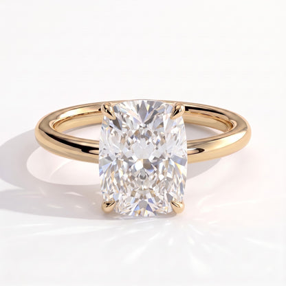 Elongated Cushion lab-grown diamond solitaire engagement ring in 18K (750) yellow gold, front view 