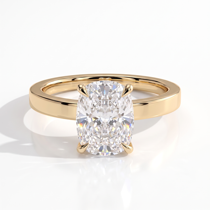 Elongated Cushion lab-grown diamond solitaire engagement ring in 14K (585) yellow gold, front view 