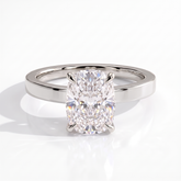 Elongated Cushion lab-grown diamond solitaire engagement ring in 18K (750) white gold, front view 