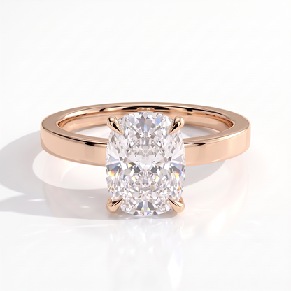 Elongated Cushion lab-grown diamond solitaire engagement ring in 18K (750) rose gold, front view 