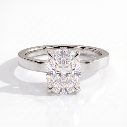 Elongated Cushion lab-grown diamond solitaire engagement ring in 14K (585) white gold, front view 