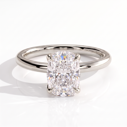 Elongated Cushion lab-grown diamond solitaire engagement ring in 950 platinum, front view 