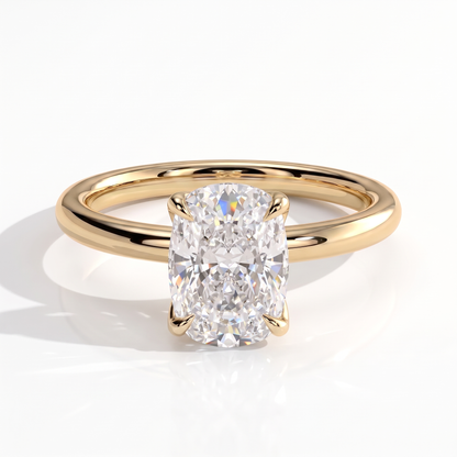 Elongated Cushion lab-grown diamond solitaire engagement ring in 14K (585) yellow gold, front view 
