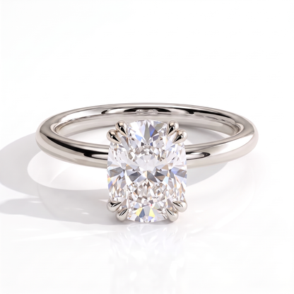 Elongated Cushion lab-grown diamond solitaire engagement ring in 950 platinum, front view 