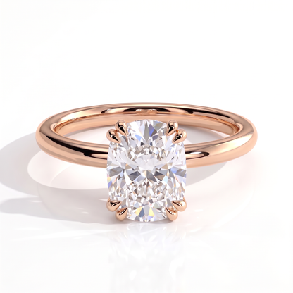 Elongated Cushion lab-grown diamond solitaire engagement ring in 14K (585) rose gold, front view 