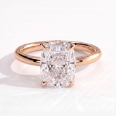 Elongated Cushion lab-grown diamond halo engagement ring in 18K (750) rose gold, front view 