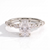 Elongated Cushion lab-grown diamond halo engagement ring in 950 platinum, front view 