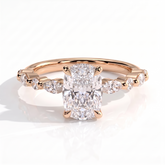 Elongated Cushion lab-grown diamond halo engagement ring in 18K (750) rose gold, front view 