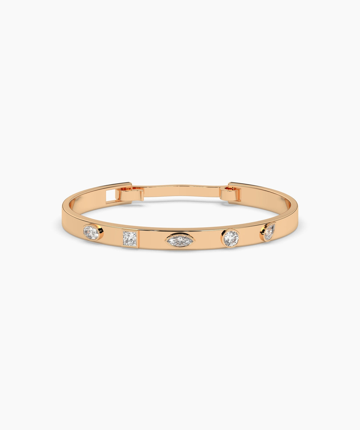 Coralie Armreif mit Labordiamanten in verschiedenen Schliffformen aus 585 Roségold, Vorderansicht 