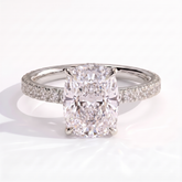 Elongated Cushion lab-grown diamond halo engagement ring in 950 platinum, front view 
