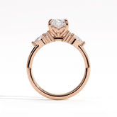Elongated Cushion lab-grown diamond halo engagement ring in 18K (750) rose gold, side profile 