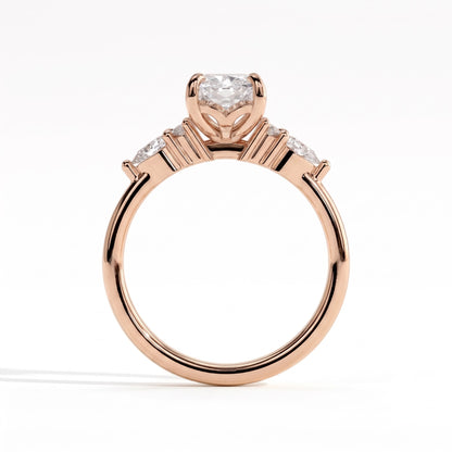 Elongated Cushion lab-grown diamond halo engagement ring in 18K (750) rose gold, side profile 