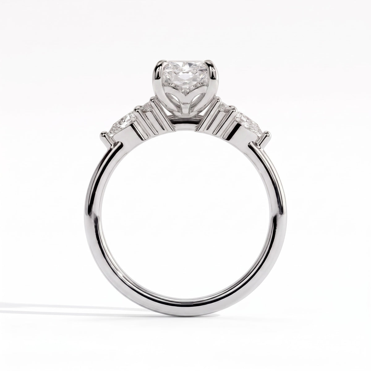 Elongated Cushion lab-grown diamond halo engagement ring in 14K (585) white gold, side profile 