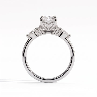 Elongated Cushion lab-grown diamond halo engagement ring in 14K (585) white gold, side profile 