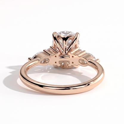 Elongated Cushion lab-grown diamond halo engagement ring in 14K (585) rose gold, on white background 