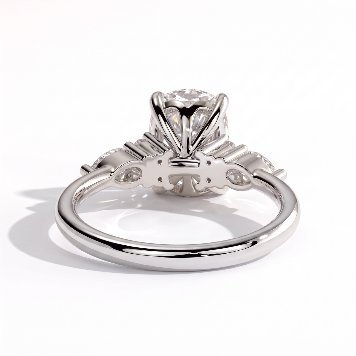 Elongated Cushion lab-grown diamond halo engagement ring in 14K (585) white gold, on white background 