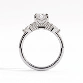 Elongated Cushion lab-grown diamond halo engagement ring in 18K (750) white gold, side profile 