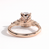 Elongated Cushion lab-grown diamond halo engagement ring in 18K (750) rose gold, on white background 