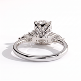 Elongated Cushion lab-grown diamond halo engagement ring in 950 platinum, on white background 