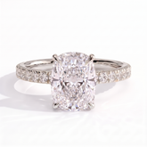Elongated Cushion lab-grown diamond halo engagement ring in 950 platinum, front view 