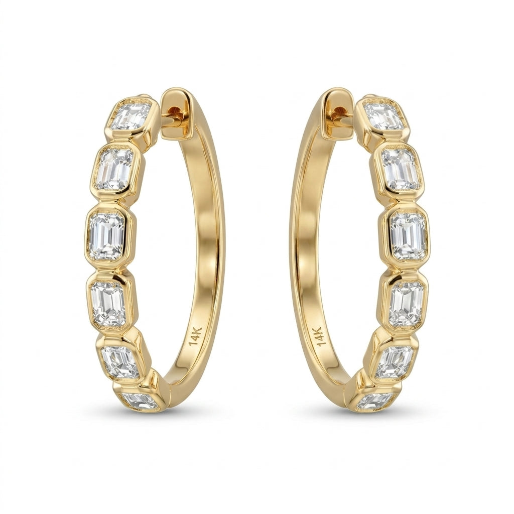 Philippa Zargen-Creolen mit Smaragdschliff-Diamanten │ Ø 19 mm
