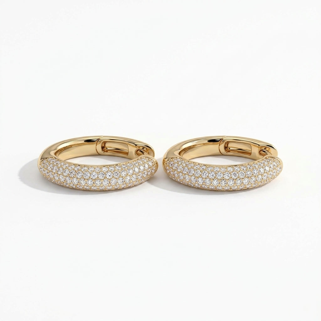 Dalia Round Domed Pavé Diamond Huggie Hoop Earrings │ Ø 10mm