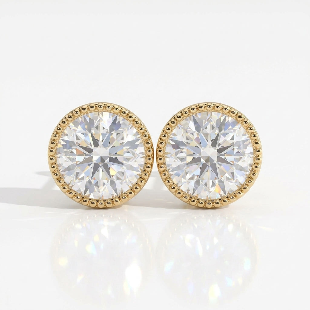 Isadora Round Diamond Milgrain Bezel Lotus Basket Stud Earrings