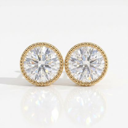 Isadora Round Diamond Milgrain Bezel Lotus Basket Stud Earrings