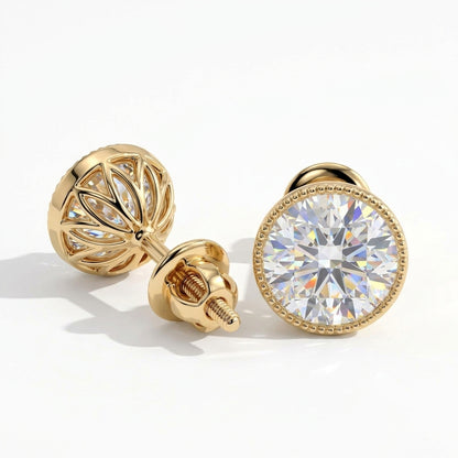 Isadora Round Diamond Milgrain Bezel Lotus Basket Stud Earrings
