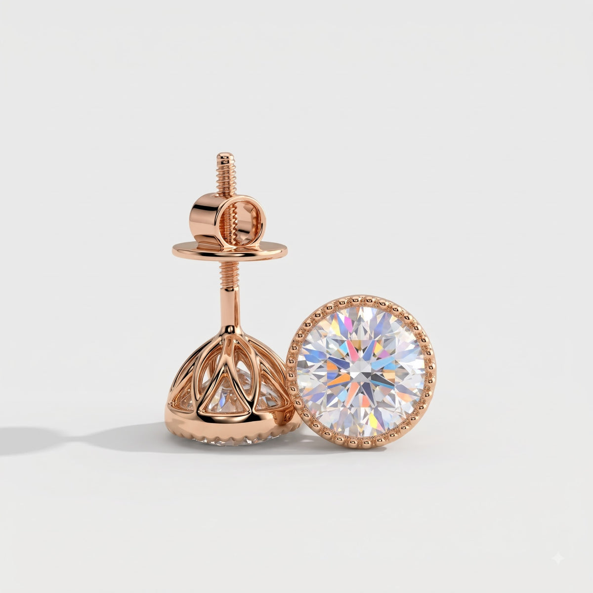 Isadora Round Diamond Milgrain Bezel Lotus Basket Stud Earrings