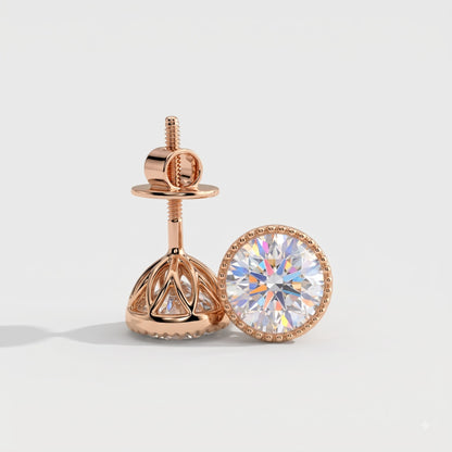 Isadora Round Diamond Milgrain Bezel Lotus Basket Stud Earrings