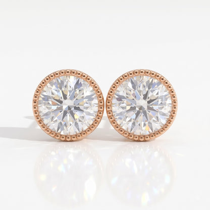 Isadora Round Diamond Milgrain Bezel Lotus Basket Stud Earrings