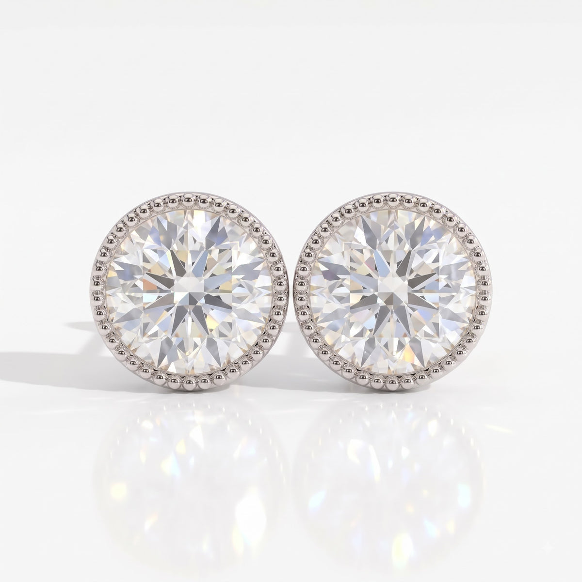 Isadora Round Diamond Milgrain Bezel Lotus Basket Stud Earrings