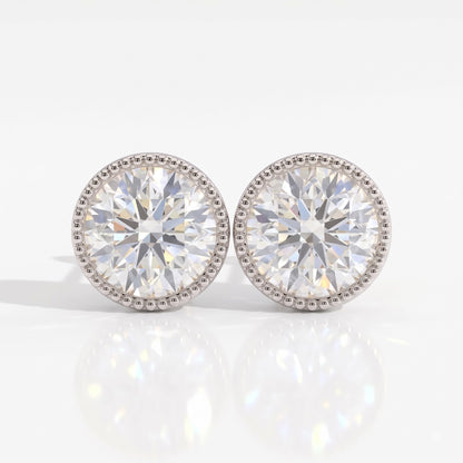 Isadora Round Diamond Milgrain Bezel Lotus Basket Stud Earrings