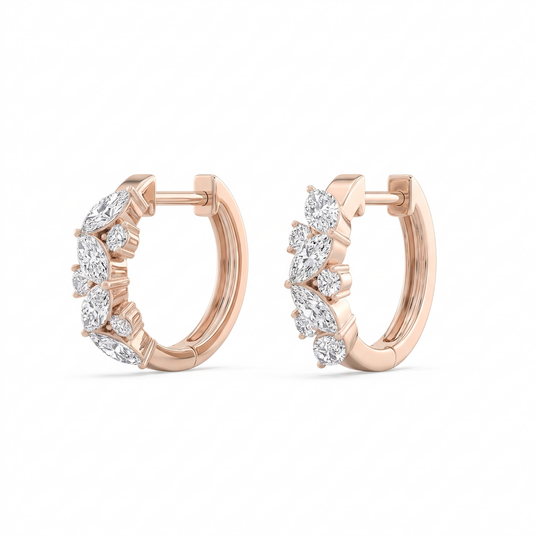 Esmée Marquise &amp; Round Diamond Huggie Hoop Earrings, Ø 10 mm, lab-grown diamonds – image 2
