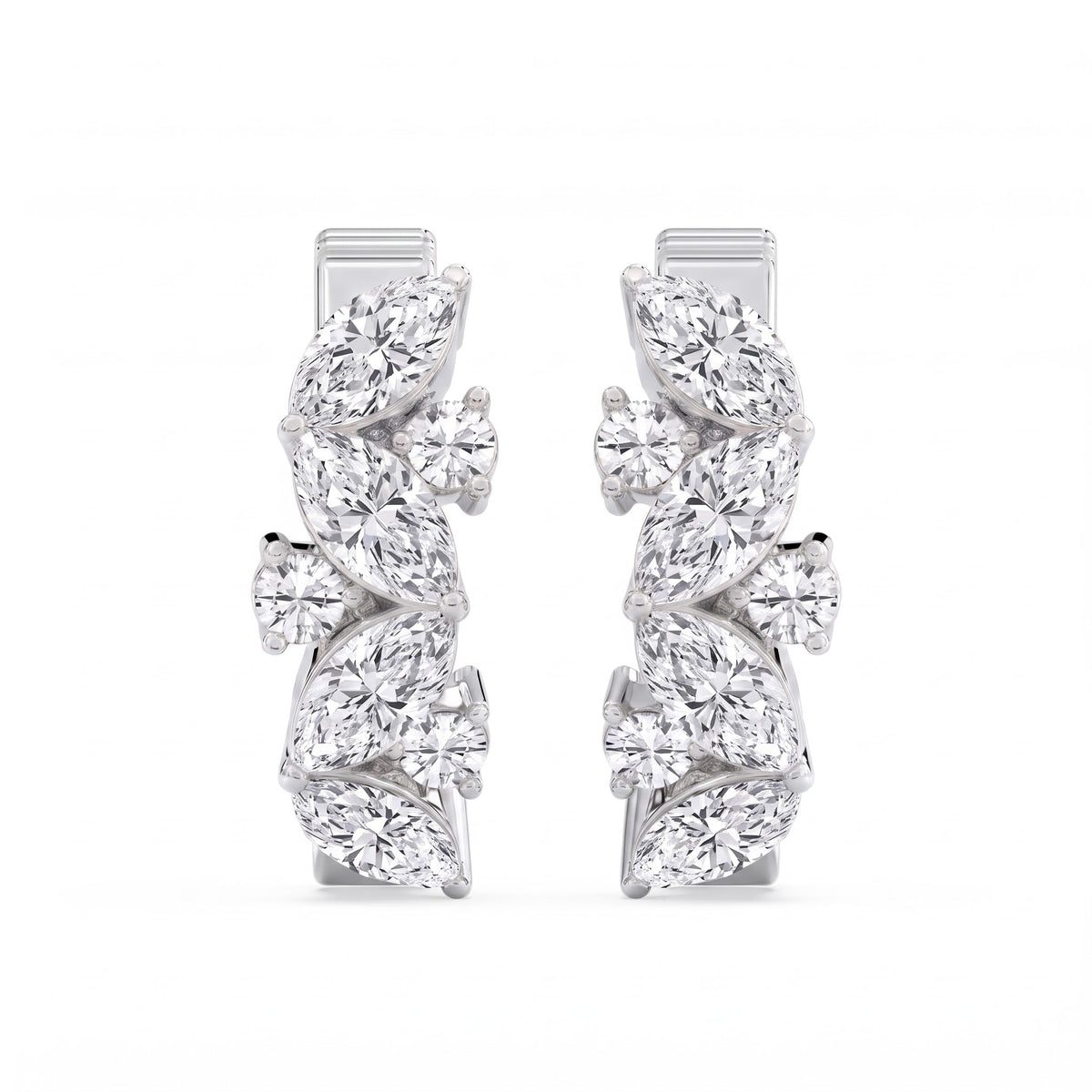 Esmée Marquise &amp; Round Diamond Huggie Hoop Earrings │ Ø 10mm