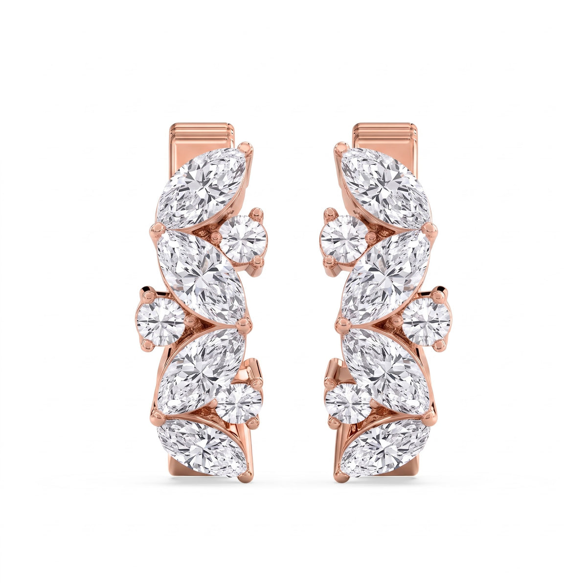 Esmée Marquise &amp; Round Diamond Huggie Hoop Earrings │ Ø 10mm