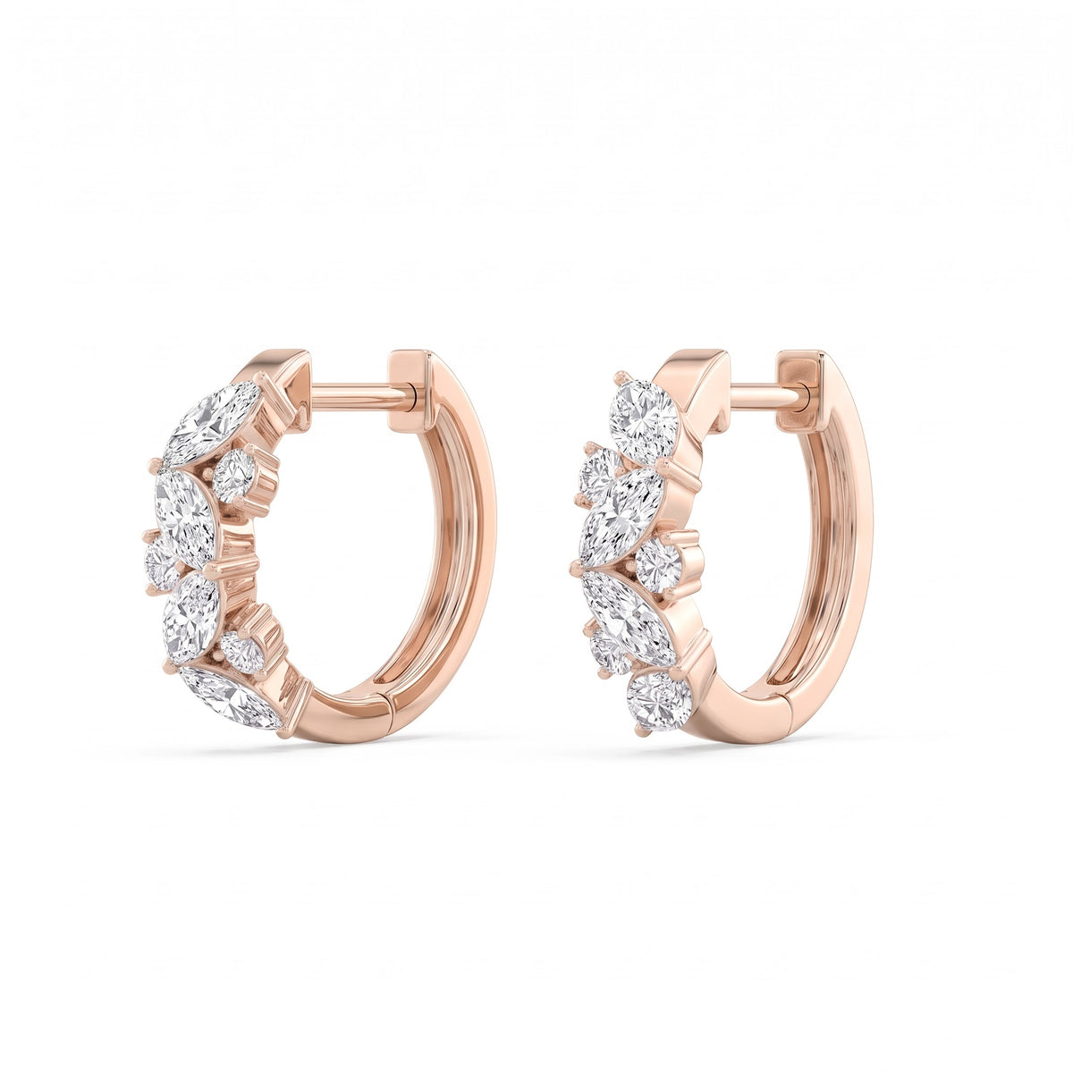 Esmée Marquise &amp; Round Diamond Huggie Hoop Earrings │ Ø 10mm