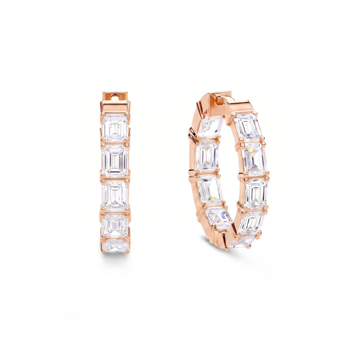 Octavia Emerald Cut Diamond Inside-Out Hoop Earrings │ Ø 15mm