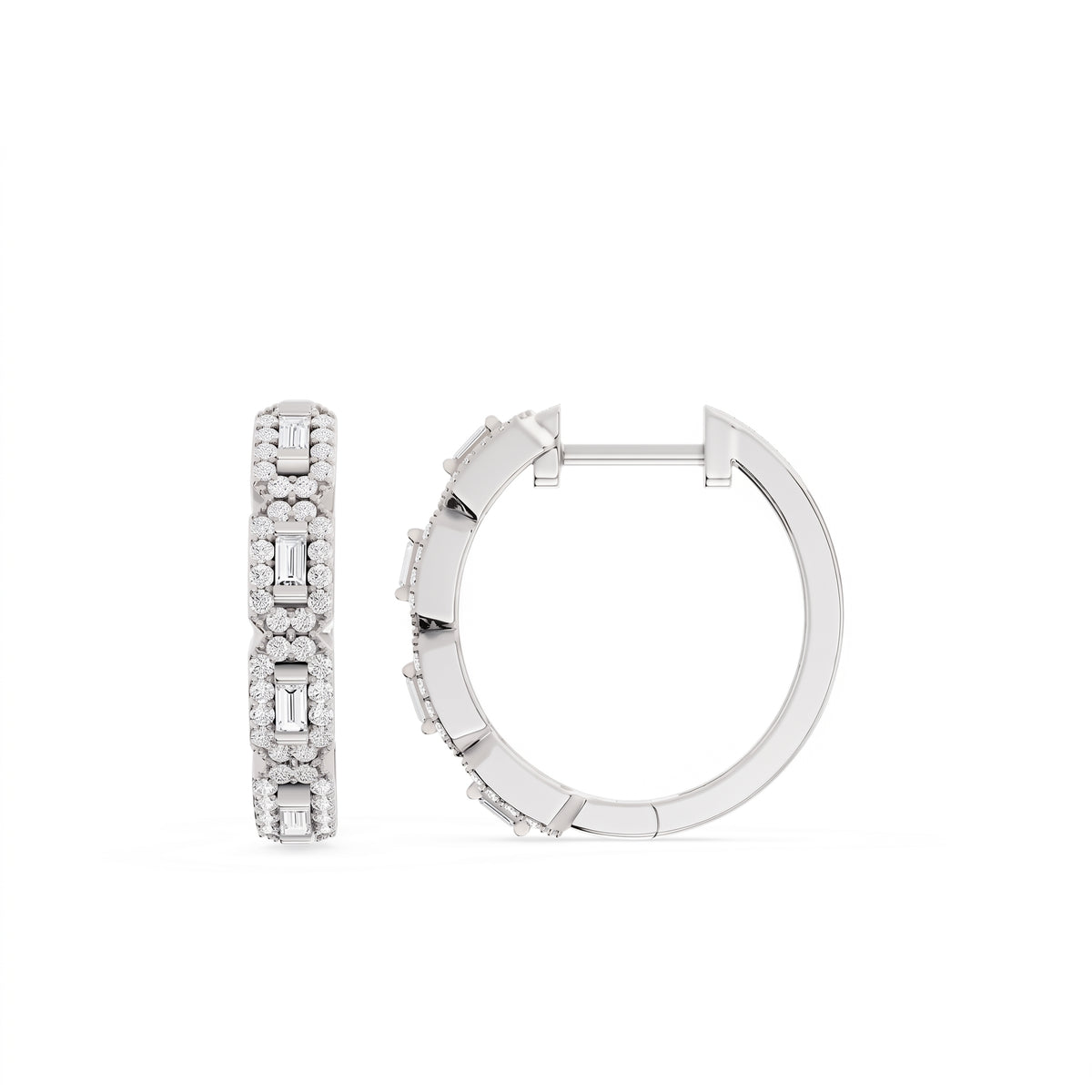 Seraphine Baguette &amp; Round Pavé Diamond Hoop Earrings │ Ø 17mm