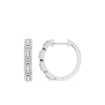 Seraphine Baguette &amp; Round Pavé Diamond Hoop Earrings │ Ø 17mm